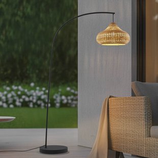 Lucande buiten vloerlamp Taniola, beige, rotan, 195cm, IP44