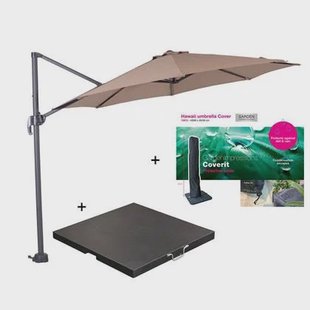 Garden Impressions Hawaii parasol S Ø300 taupe + 80kg voet en hoes