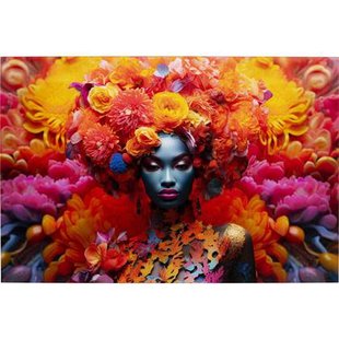 Wandfoto vrouw oranje bloemen 120x80cm Kare Design