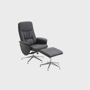 Fjôrd - Relax Fauteuil Zwart Met Ottoman - Pu leer - Rolf