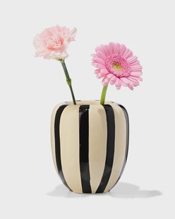 HEMA Vaas Ø9.7x15cm keramiek strepen zwart-wit (zwart/wit)