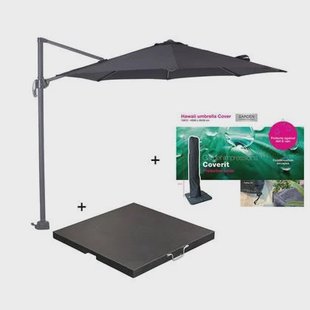 Garden Impressions Hawaii parasol S Ø300 zwart + 80kg voet en hoes