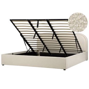 Beliani-QUILLIEN-Bed met opbergruimte-Lichtbeige-180 x 200 cm-Bouclé