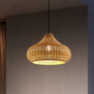 Lucande buiten hanglamp Taniola, 1-lamp, beige, rotan, IP44