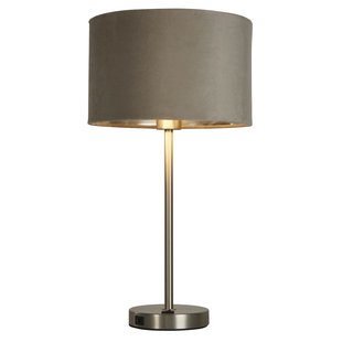 Searchlight Finn - tafellamp met usb-poort - Ø 28 x 54 cm - satijn nikkel, zilver en taupe