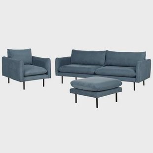 Beliani - VINTERBRO - Bankenset met ottomaan - Blauw - Polyester Beliani - VINTERBRO - Bankenset met ottomaan - Blauw - Polyester