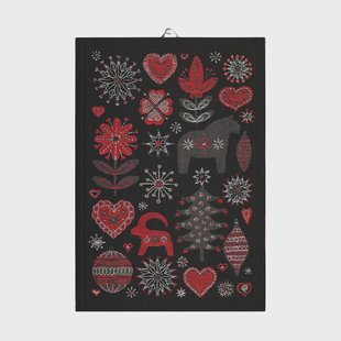 Ekelund Linneväveri Julnatt theedoek 35x50 cm Zwart