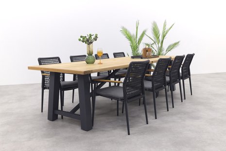 Lumino/Keltex stapelbare tuinset 330x101 cm. (9-delig) - Teak/Antraciet Lumino/Keltex stapelbare tuinset 330x101 cm. (9-delig) - Teak/Antraciet