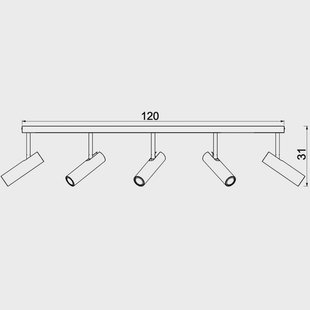 Luminex Axion plafondlamp, 5-lamps, zwart/goud, lang, staal