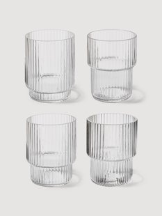 Kleine mondgeblazen tumblers Ripple met reli&euml;fpatroon, 4-delig