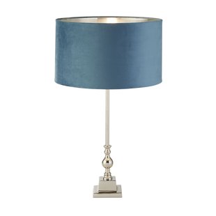 Searchlight Whitby - tafellamp - Ø 38 x 67 cm - chroom, zilver en blauwgroen