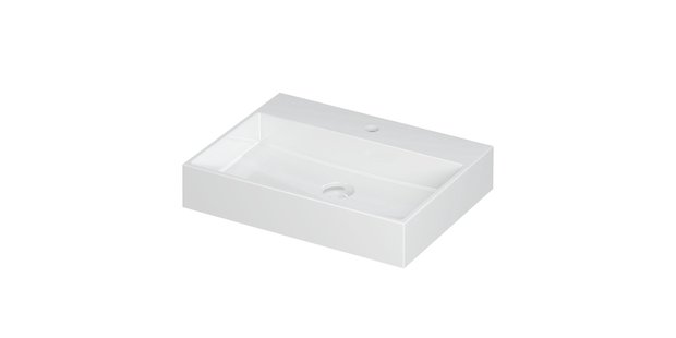 Wastafel United Porselein met 1 kraangat incl. porseleinen click plug en verborgen overloop systeem 60 cm x 45 cm x 11 cm Glans wit 0206011