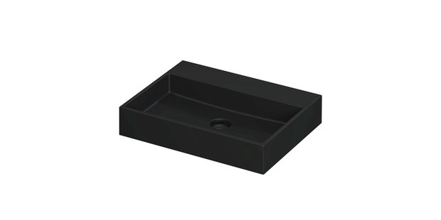 Wastafel United Porselein zonder kraangat incl. porseleinen click plug en verborgen overloop systeem 60 cm x 45 cm x 11 cm Mat zwart 0206004