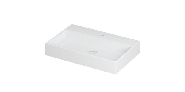 Wastafel United Porselein met 1 kraangat incl. porseleinen click plug en verborgen overloop systeem 70 cm x 45 cm x 11 cm Mat wit 0206032