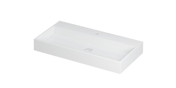 Wastafel United Porselein met 1 kraangat incl. porseleinen click plug en verborgen overloop systeem 90 cm x 45 cm x 11 cm Mat wit 0206052