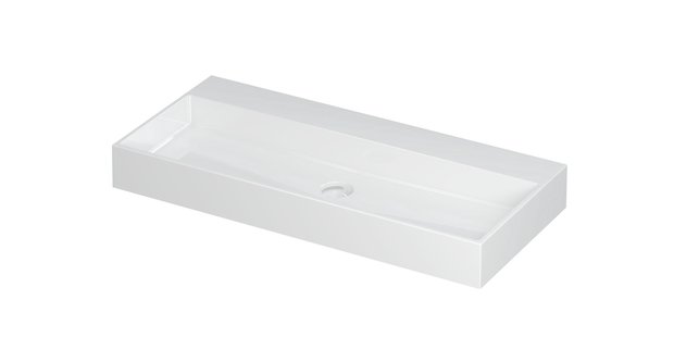 Wastafel United Porselein zonder kraangat incl. porseleinen click plug en verborgen overloop systeem 100 cm x 45 cm x 11 cm Glans wit 0206061