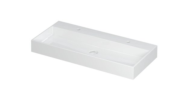 Wastafel United Porselein met 2 kraangaten incl. porseleinen click plug en verborgen overloop systeem 100 cm x 45 cm x 11 cm Glans wit 0206081