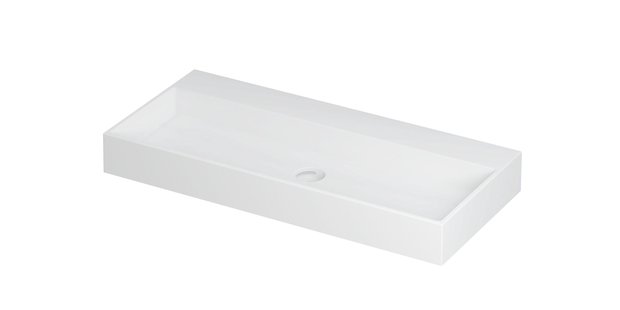 Wastafel United Porselein zonder kraangat incl. porseleinen click plug en verborgen overloop systeem 100 cm x 45 cm x 11 cm Mat wit 0206062