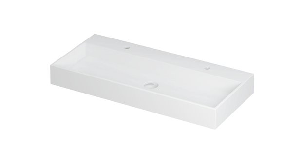 Wastafel United Porselein met 2 kraangaten incl. porseleinen click plug en verborgen overloop systeem 100 cm x 45 cm x 11 cm Mat wit 0206082