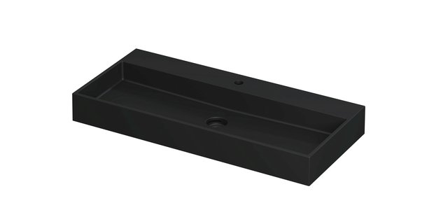 Wastafel United Porselein met 1 kraangat incl. porseleinen click plug en verborgen overloop systeem 100 cm x 45 cm x 11 cm Mat zwart 0206074