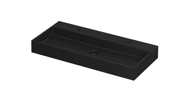 Wastafel United Porselein met 2 kraangaten incl. porseleinen click plug en verborgen overloop systeem 100 cm x 45 cm x 11 cm Mat zwart 0206084