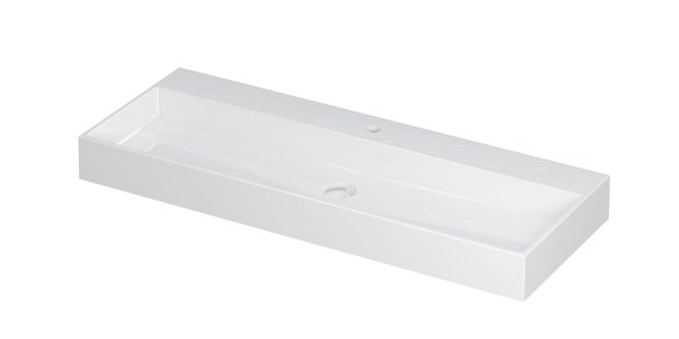 Wastafel United Porselein met 1 kraangat incl. porseleinen click plug en verborgen overloop systeem 120 cm x 45 cm x 11 cm Glans wit 0206101