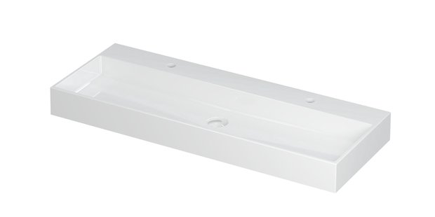 Wastafel United Porselein met 2 kraangaten incl. porseleinen click plug en verborgen overloop systeem 120 cm x 45 cm x 11 cm Glans wit 0206111