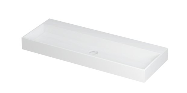 Wastafel United Porselein zonder kraangat incl. porseleinen click plug en verborgen overloop systeem 120 cm x 45 cm x 11 cm Mat wit 0206092
