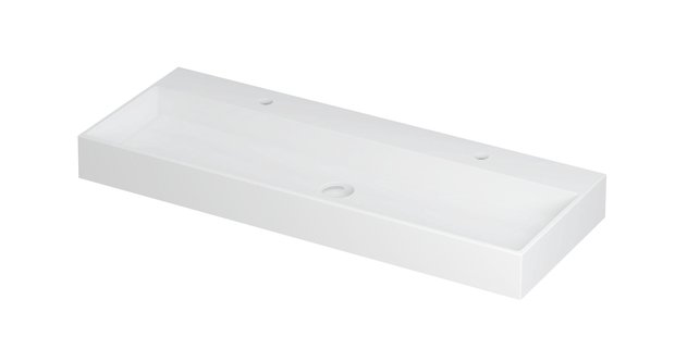Wastafel United Porselein met 2 kraangaten incl. porseleinen click plug en verborgen overloop systeem 120 cm x 45 cm x 11 cm Mat wit 0206112