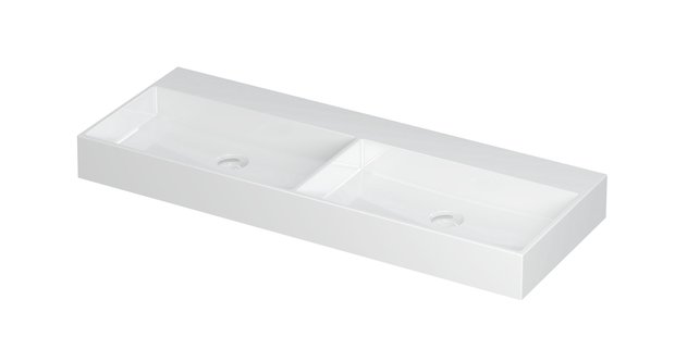 Wastafel United Porselein dubbel zonder kraangat incl. porseleinen click plug en verborgen overloop systeem 120 cm x 45 cm x 11 cm Glans wit 0206121