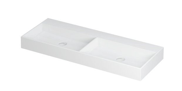 Wastafel United Porselein dubbel zonder kraangat incl. porseleinen click plug en verborgen overloop systeem 120 cm x 45 cm x 11 cm Mat wit 0206122