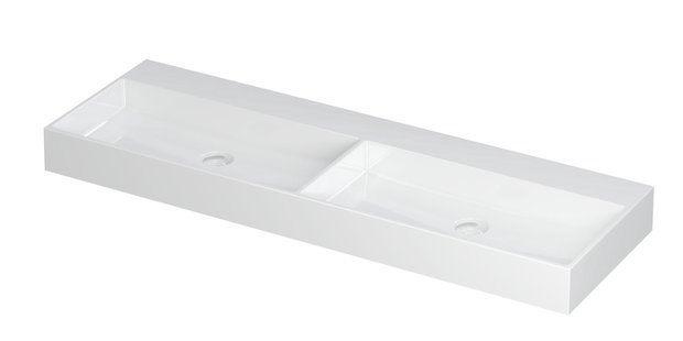 Wastafel United Porselein dubbel zonder kraangat incl. porseleinen click plug en verborgen overloop systeem 140 cm x 45 cm x 11 cm Glans wit 0206141