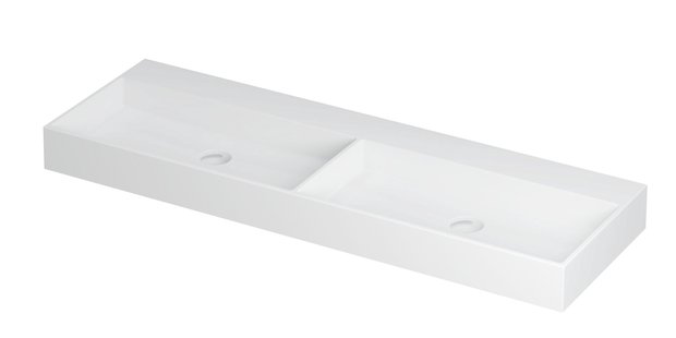 Wastafel United Porselein dubbel zonder kraangat incl. porseleinen click plug en verborgen overloop systeem 140 cm x 45 cm x 11 cm Mat wit 0206142