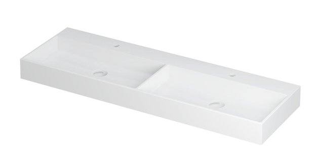 Wastafel United Porselein dubbel met 2 kraangaten incl. porseleinen click plug en verborgen overloop systeem 140 cm x 45 cm x 11 cm Mat wit 0206152