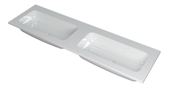 INK Wastafel Faktor polystone dubbel zonder kraangaten 160 cm x 45 cm x 1,5 cm Glans wit 3407040