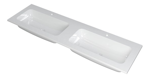 INK Wastafel Faktor polystone dubbel met 2 kraangaten 160 cm x 45 cm x 1,5 cm Glans wit 3407042