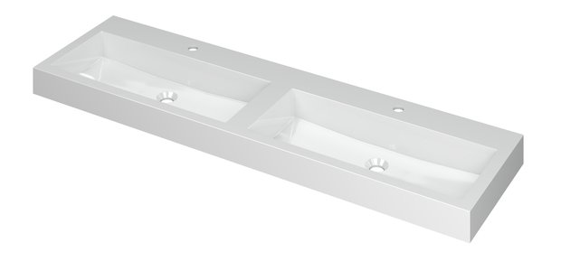 INK Wastafel Momento Polystone dubbel met 2 kraangaten 160 cm x 45 cm x 9 cm Glans wit 3421061