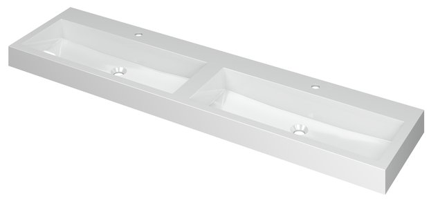 INK Wastafel Momento Polystone dubbel met 2 kraangaten 180 cm x 45 cm x 9 cm Glans wit 3421071