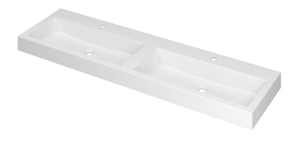 INK Wastafel Momento Polystone dubbel met 2 kraangaten 160 cm x 45 cm x 9 cm Mat wit 3421361