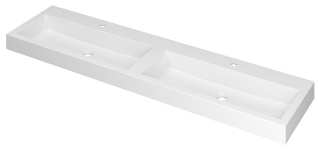 INK Wastafel Momento Polystone dubbel met 2 kraangaten 180 cm x 45 cm x 9 cm Mat wit 3421371