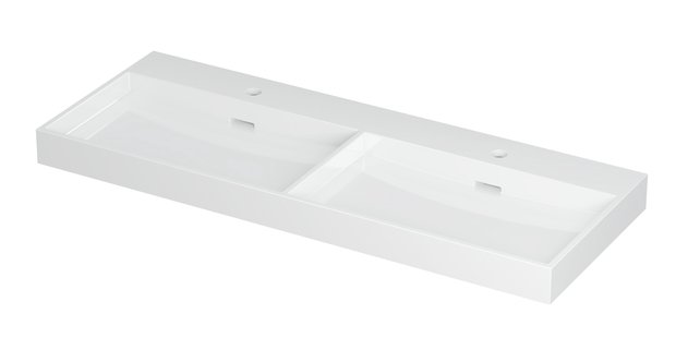 Wastafel Urban Porselein dubbel met 2 kraangaten 120 cm x 45 cm x 8 cm Glans wit 0201121
