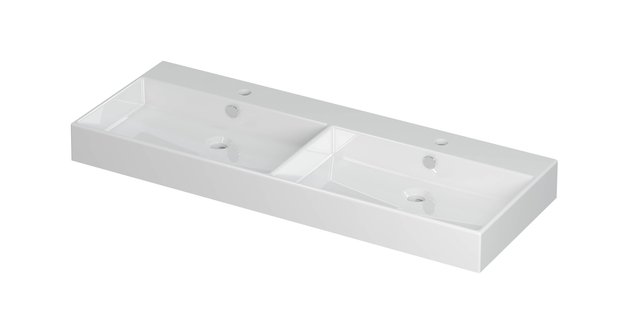 Wastafel Unlimited Porselein dubbel met 2 kraangaten 120 cm x 45 cm x 11 cm Glans wit 0202101