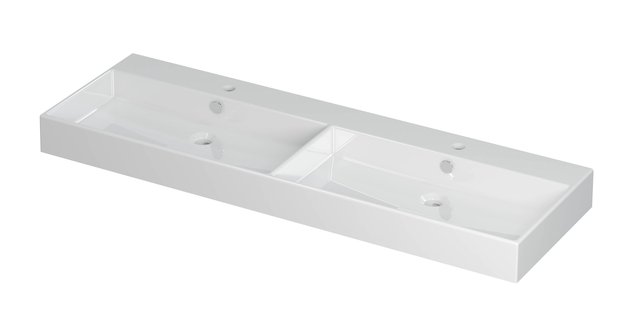 Wastafel Unlimited Porselein dubbel met 2 kraangaten 140 cm x 45 cm x 11 cm Glans wit 0202121