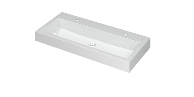 INK Wastafel Momento Polystone met 2 kraangaten 100 cm x 45 cm x 9 cm Glans wit 3421032