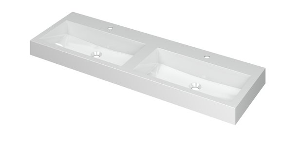 INK Wastafel Momento Polystone met 2 kraangaten 140 cm x 45 cm x 9 cm Glans wit 3421051