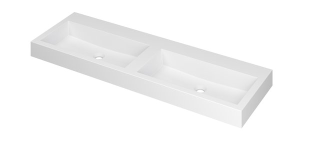 INK Wastafel Momento Polystone dubbel zonder kraangat 140 cm x 45 cm x 9 cm Mat wit 3421350