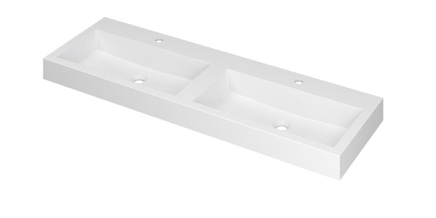 INK Wastafel Momento Polystone dubbel met 2 kraangaten 140 cm x 45 cm x 9 cm Mat wit 3421351