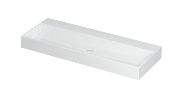 Wastafel United Porselein zonder kraangat incl. porseleinen click plug en verborgen overloop systeem 120 cm x 45 cm x 11 cm Glans wit 0206091