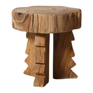 HKliving Carved Wooden Kruk - Teak
