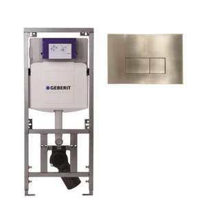 Geberit Inbouwreservoir UP320 met QeramiQ metal bedieningsplaat - dualflush - rechthoekige knoppen - metaal goud geborsteld SW706201 0701131